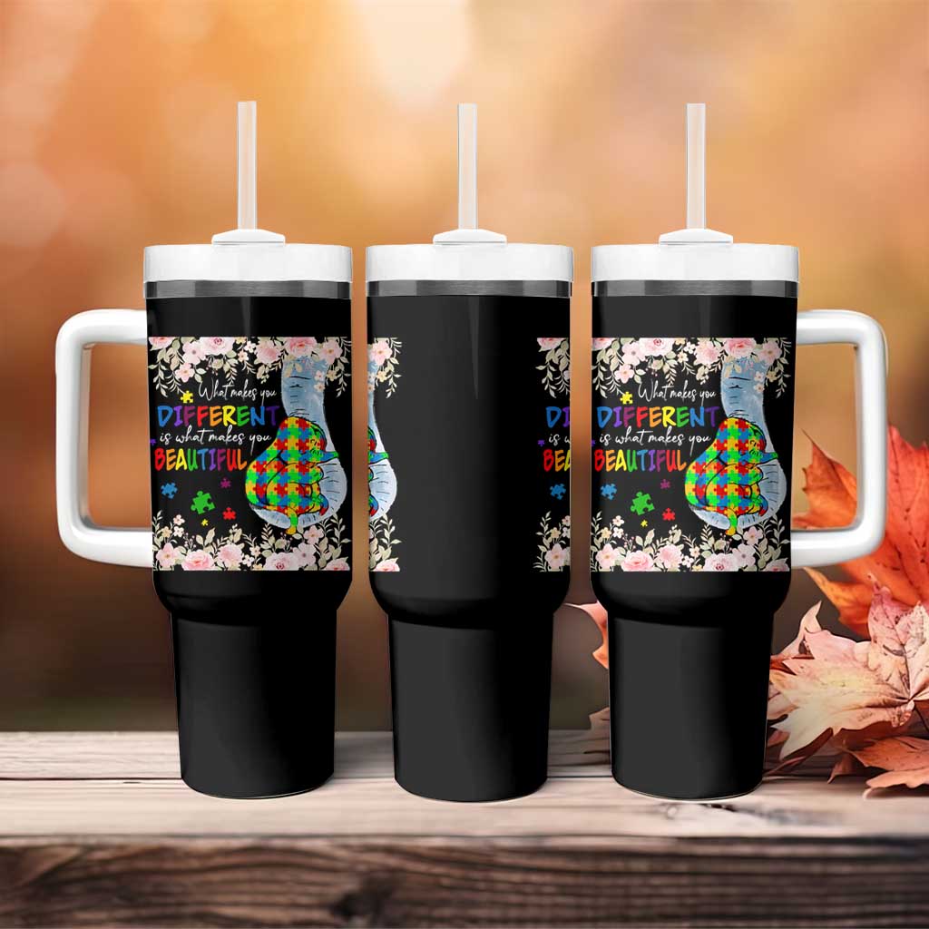 Autism Awareness Tumbler With Handle What Makes You Different Is What Makes You Beautiful Autistic Elephant Mom