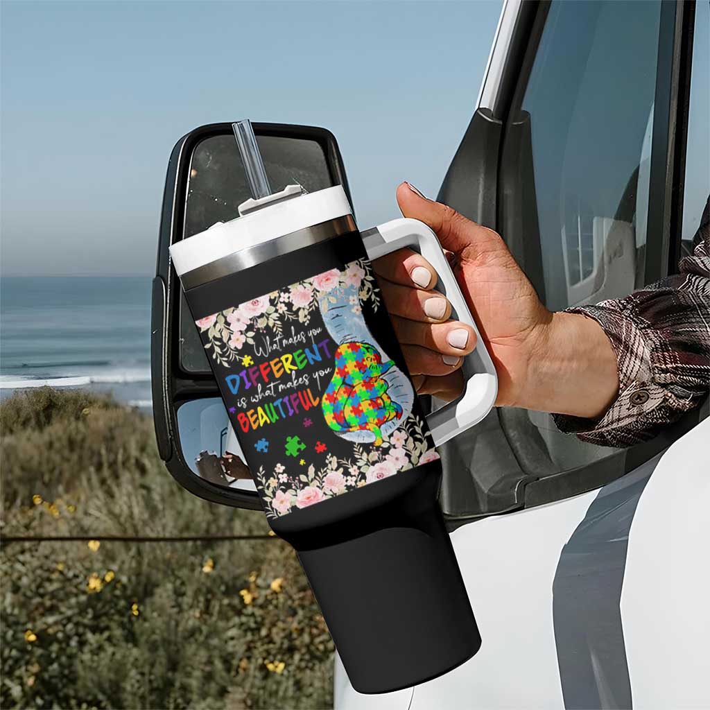 Autism Awareness Tumbler With Handle What Makes You Different Is What Makes You Beautiful Autistic Elephant Mom