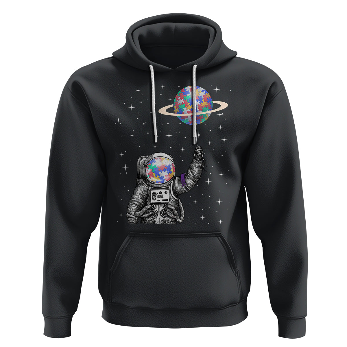 Autism Awareness Hoodie Astronaut Puzzle Balloon Autistic Outer Space - Wonder Print Shop