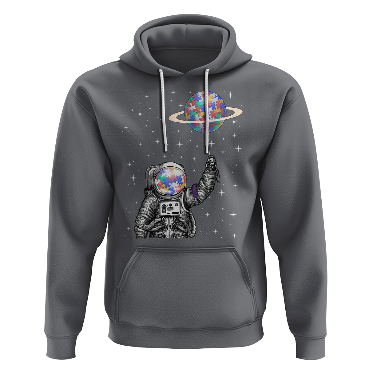 Autism Awareness Hoodie Astronaut Puzzle Balloon Autistic Outer Space - Wonder Print Shop