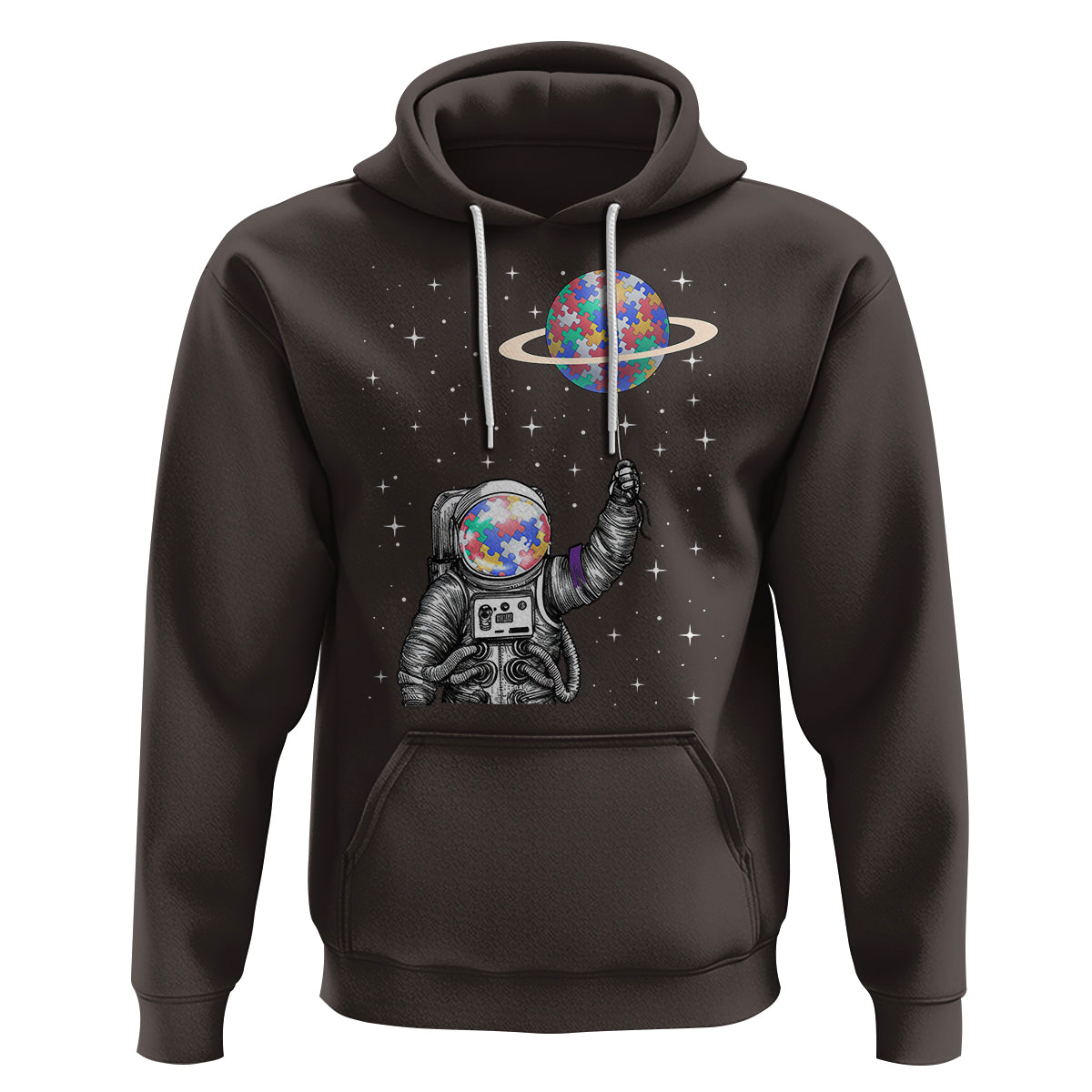 Autism Awareness Hoodie Astronaut Puzzle Balloon Autistic Outer Space - Wonder Print Shop