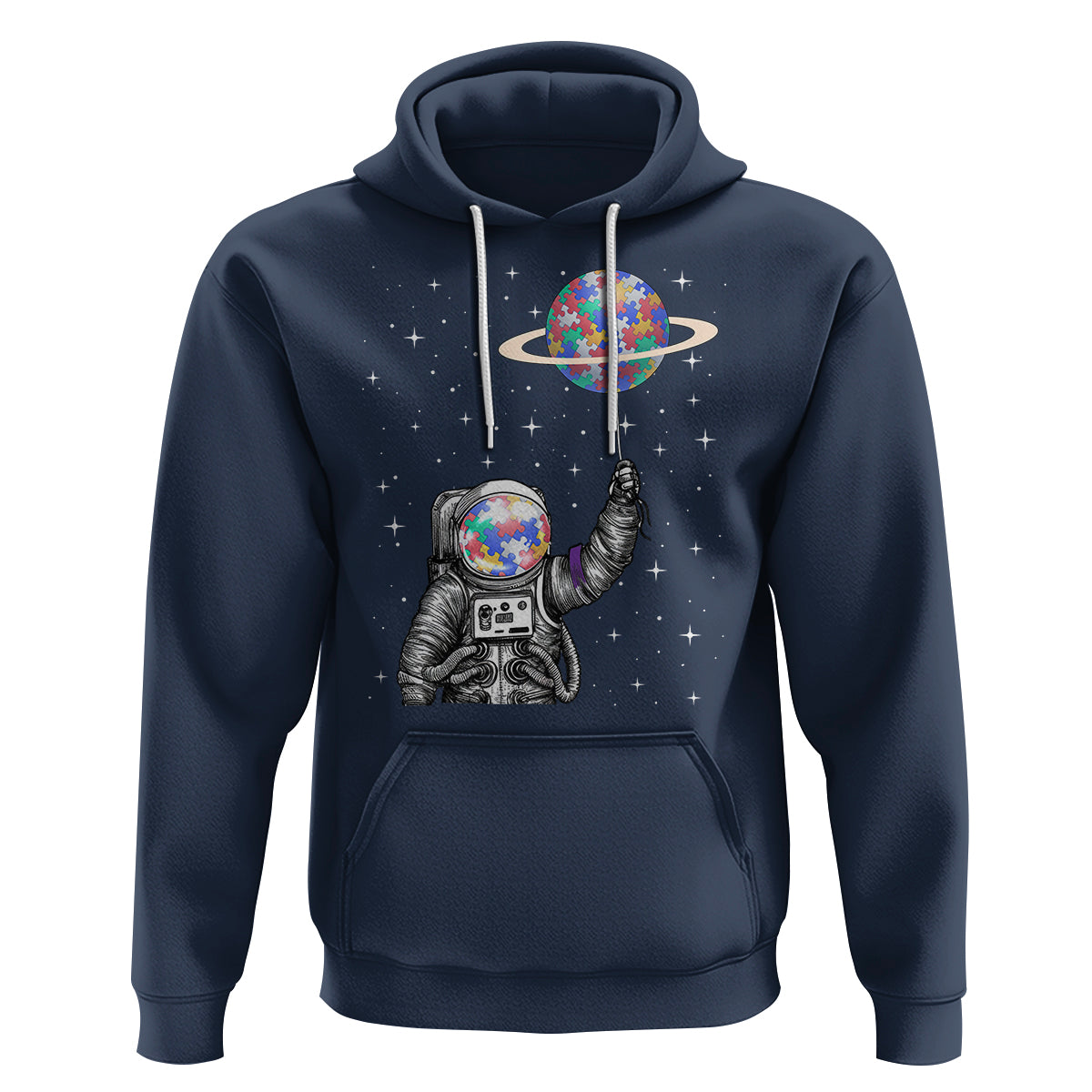 Autism Awareness Hoodie Astronaut Puzzle Balloon Autistic Outer Space - Wonder Print Shop