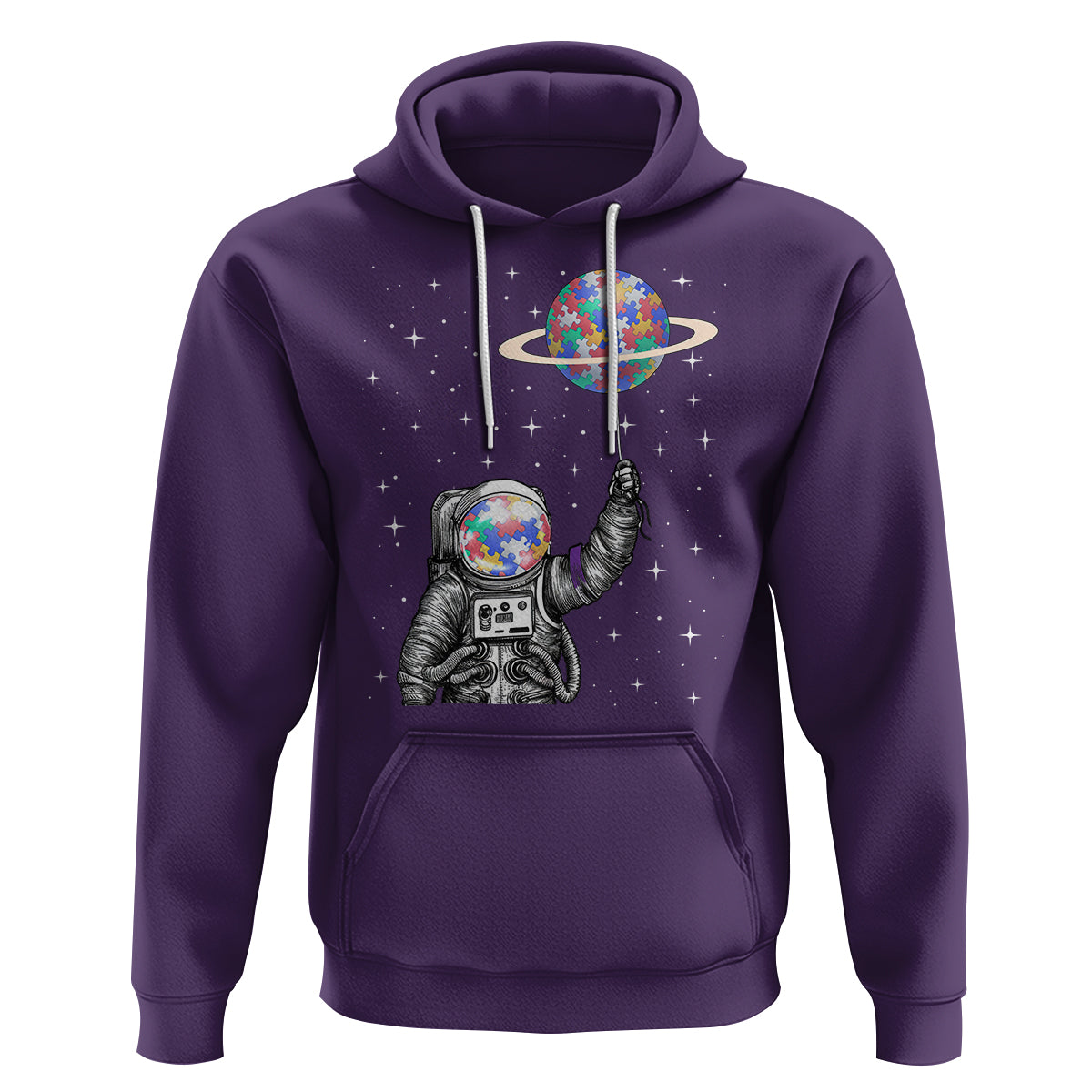 Autism Awareness Hoodie Astronaut Puzzle Balloon Autistic Outer Space - Wonder Print Shop