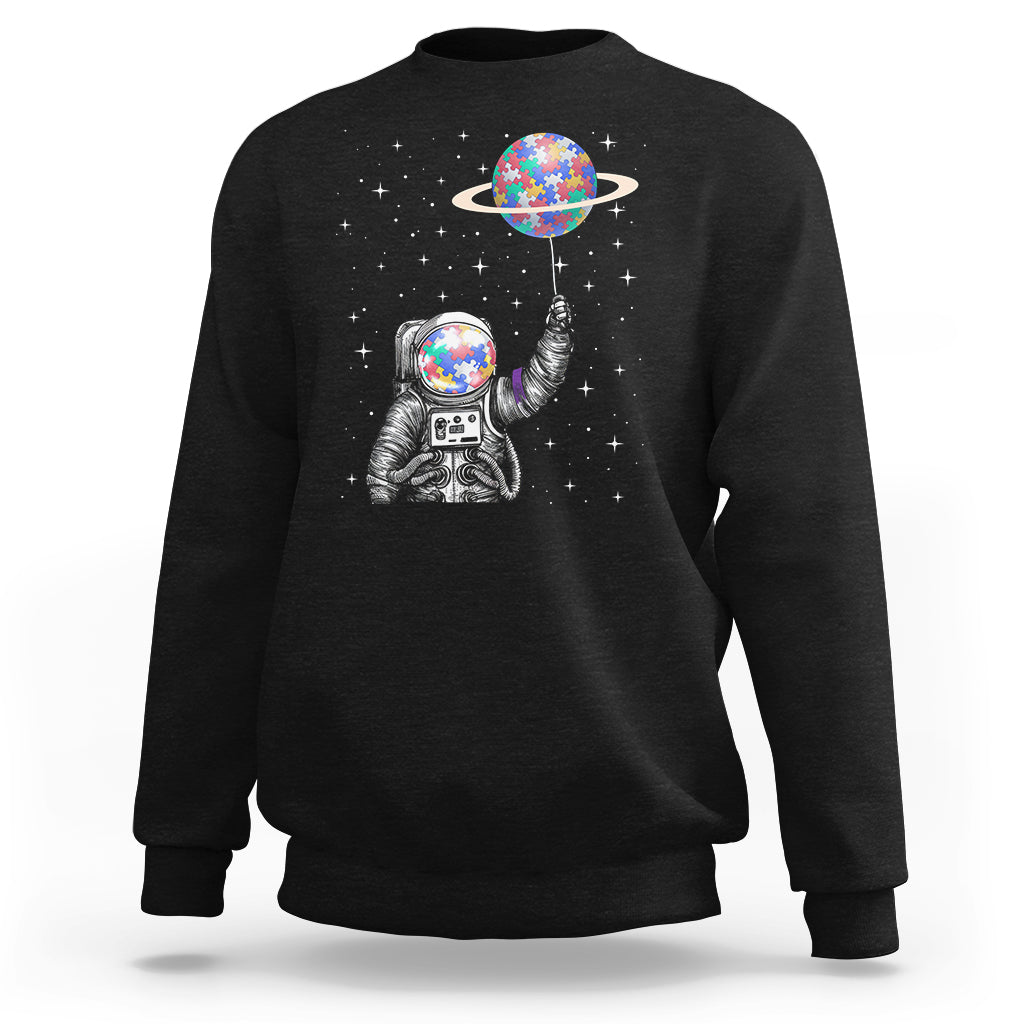 Autism Awareness Sweatshirt Astronaut Puzzle Balloon Autistic Outer Space - Wonder Print Shop