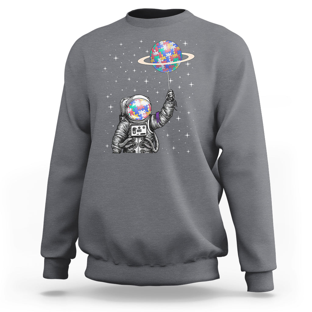 Autism Awareness Sweatshirt Astronaut Puzzle Balloon Autistic Outer Space - Wonder Print Shop