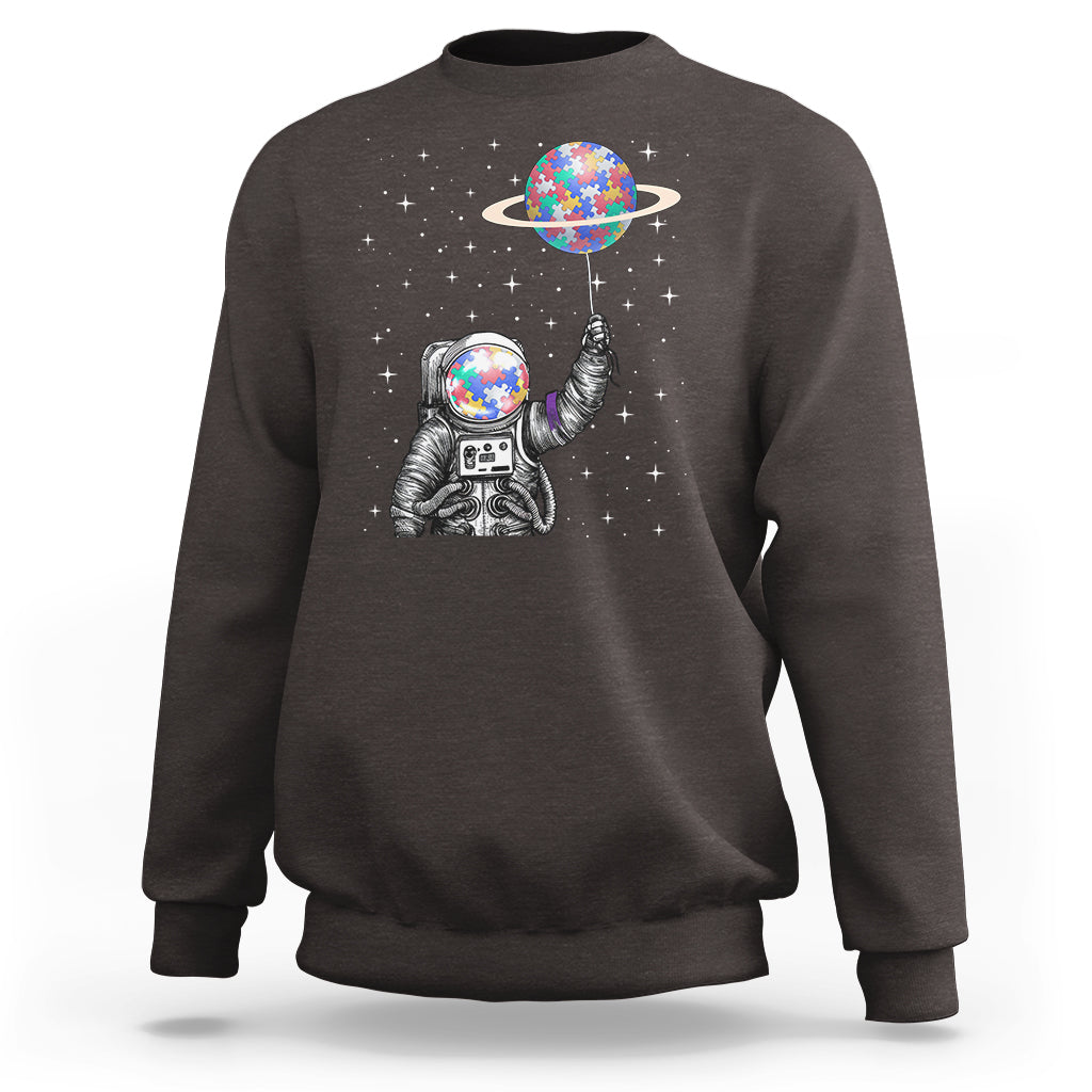 Autism Awareness Sweatshirt Astronaut Puzzle Balloon Autistic Outer Space - Wonder Print Shop