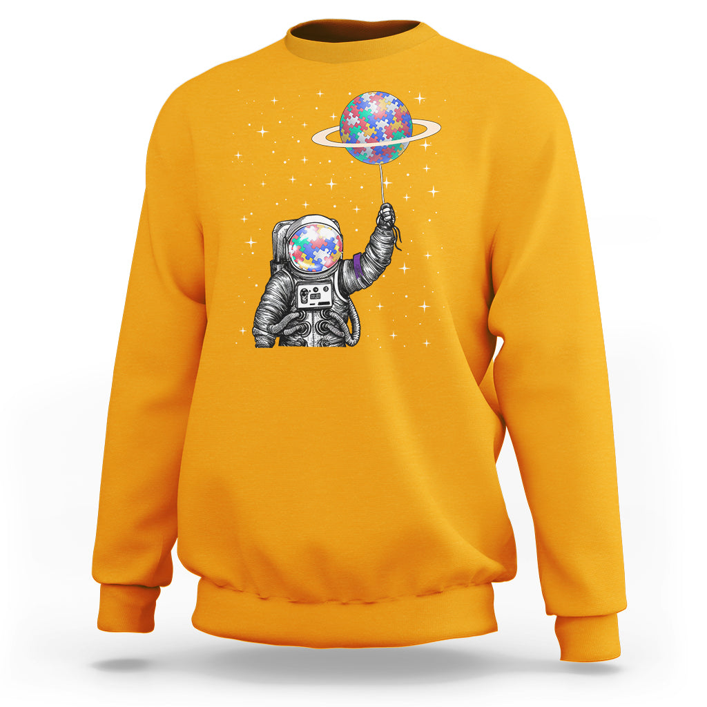 Autism Awareness Sweatshirt Astronaut Puzzle Balloon Autistic Outer Space - Wonder Print Shop