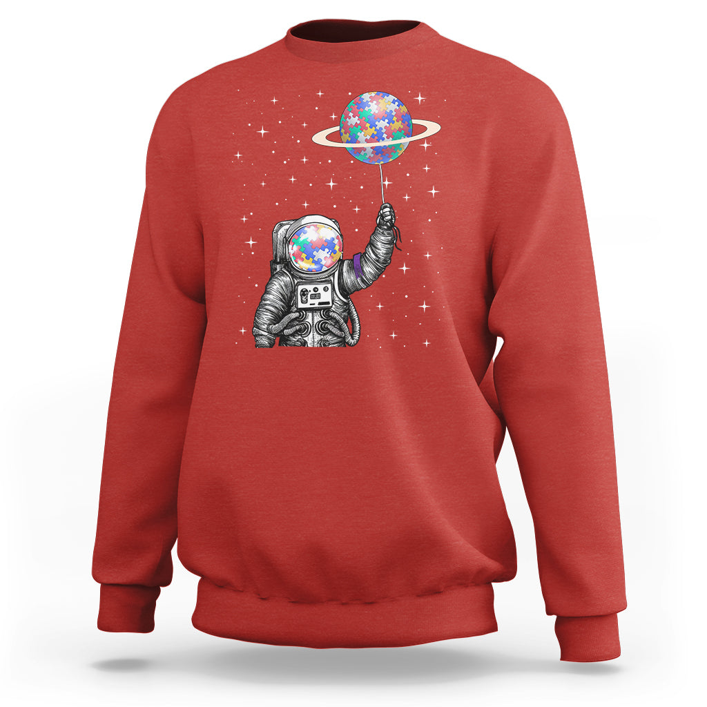 Autism Awareness Sweatshirt Astronaut Puzzle Balloon Autistic Outer Space - Wonder Print Shop