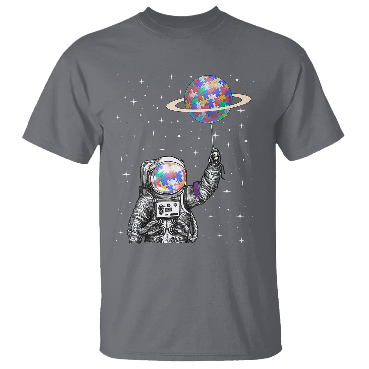 Autism Awareness T Shirt Astronaut Puzzle Balloon Autistic Outer Space - Wonder Print Shop