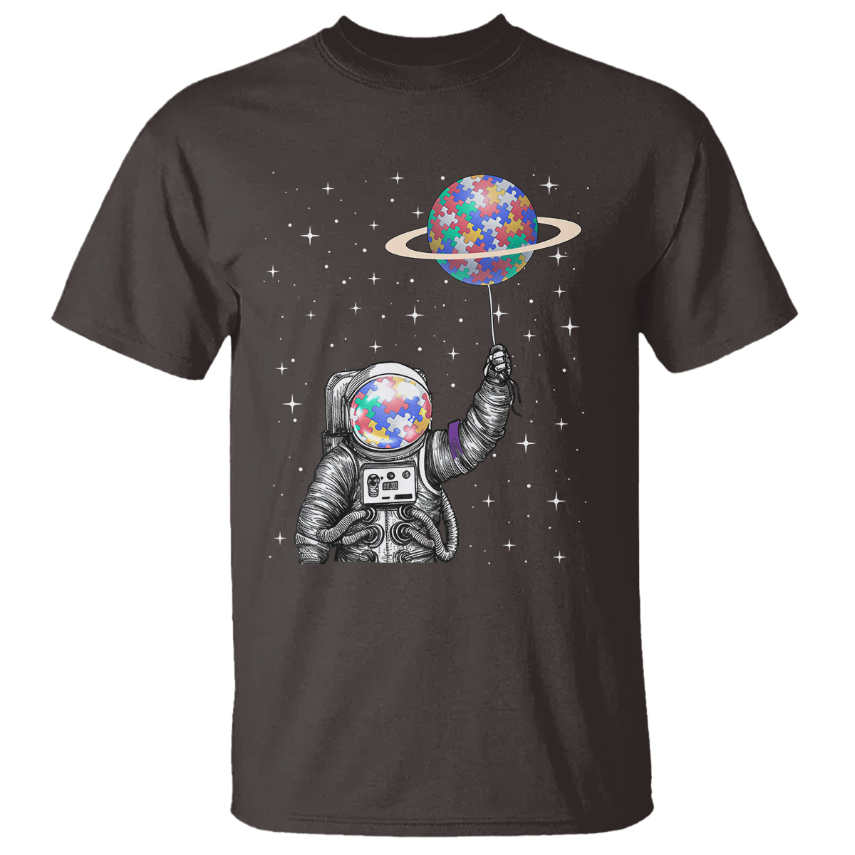 Autism Awareness T Shirt Astronaut Puzzle Balloon Autistic Outer Space - Wonder Print Shop