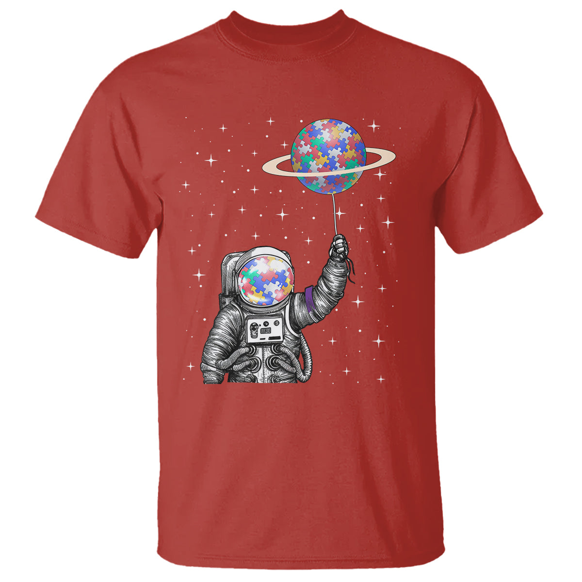 Autism Awareness T Shirt Astronaut Puzzle Balloon Autistic Outer Space - Wonder Print Shop