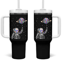 Autism Awareness Tumbler With Handle Astronaut Puzzle Balloon Autistic Outer Space