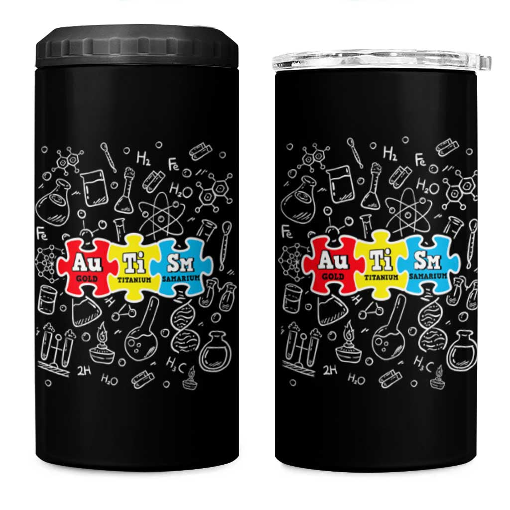 Autism Awareness Puzzle Periodic Table Autistic 4 in 1 Can Cooler Tumbler
