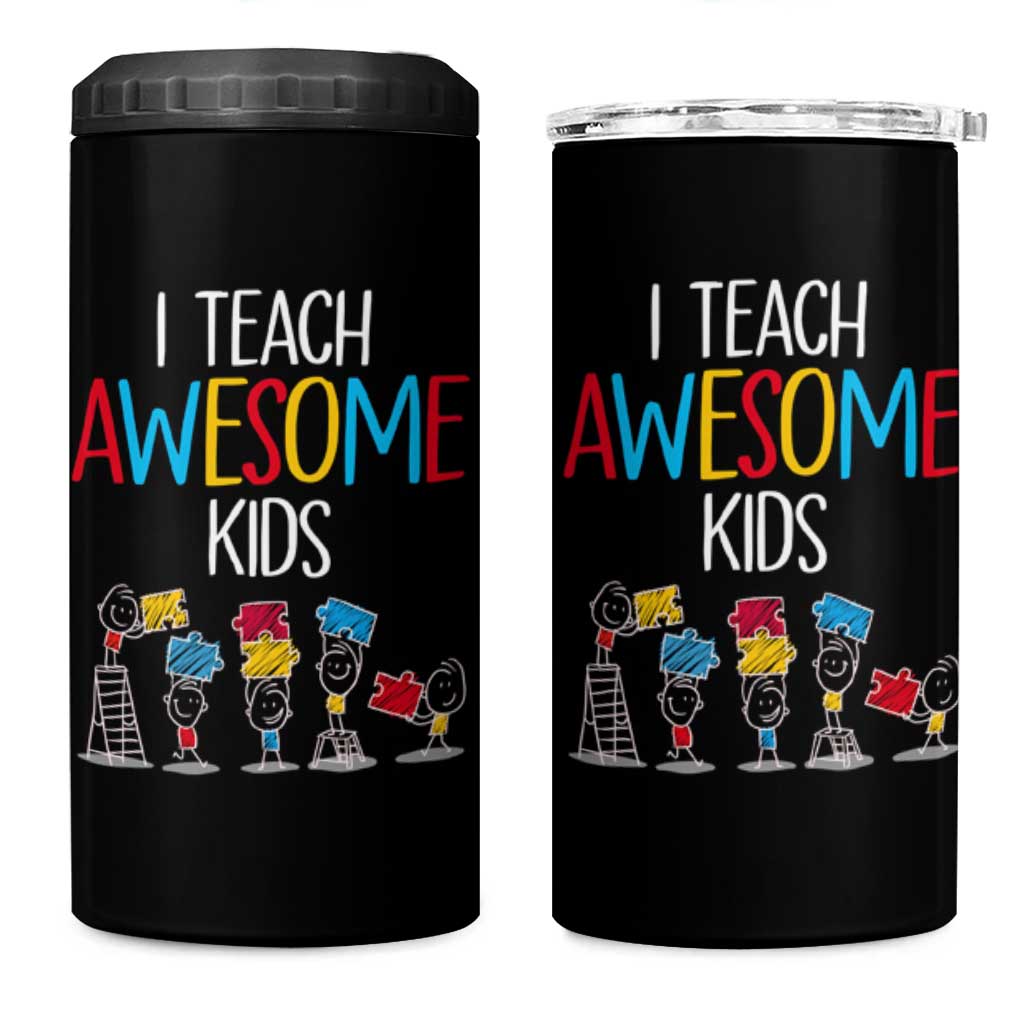 Autism Awareness 4 in 1 Can Cooler Tumbler I Teach Awesome Kids Funny Puzzle Special Education Teacher