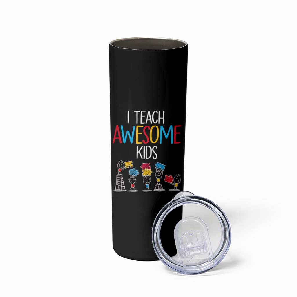Autism Awareness Skinny Tumbler I Teach Awesome Kids Funny Puzzle Special Education Teacher