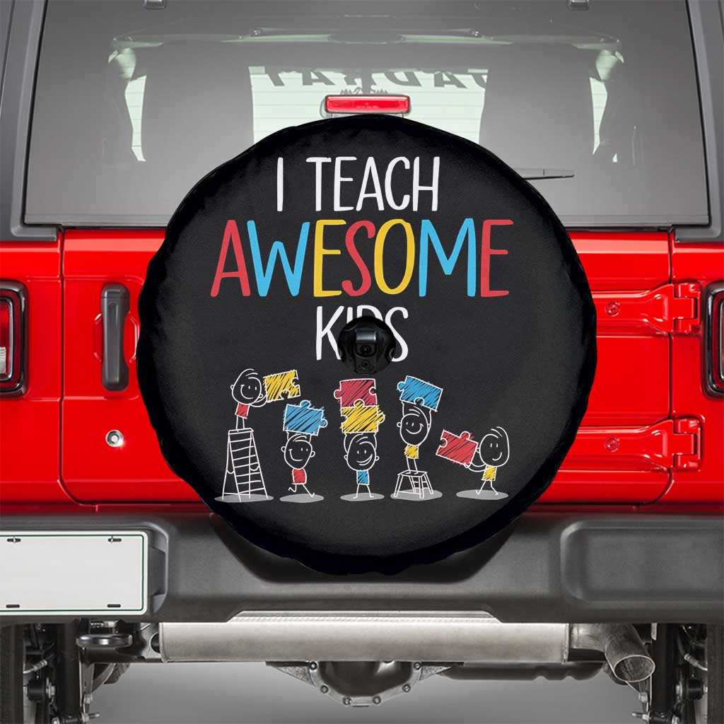 Autism Awareness Spare Tire Cover I Teach Awesome Kids Funny Puzzle Special Education Teacher