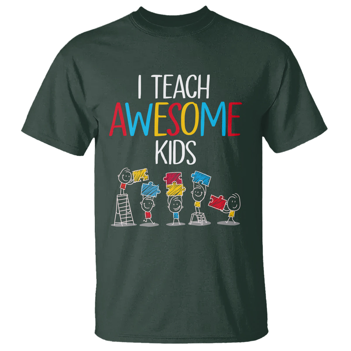 Autism Awareness T Shirt I Teach Awesome Kids Funny Puzzle Special Education Teacher - Wonder Print Shop