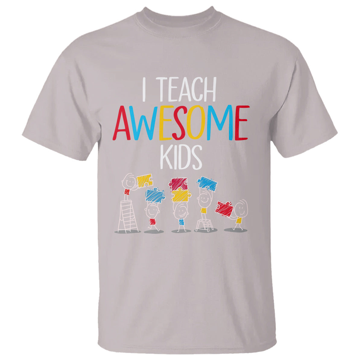 Autism Awareness T Shirt I Teach Awesome Kids Funny Puzzle Special Education Teacher - Wonder Print Shop