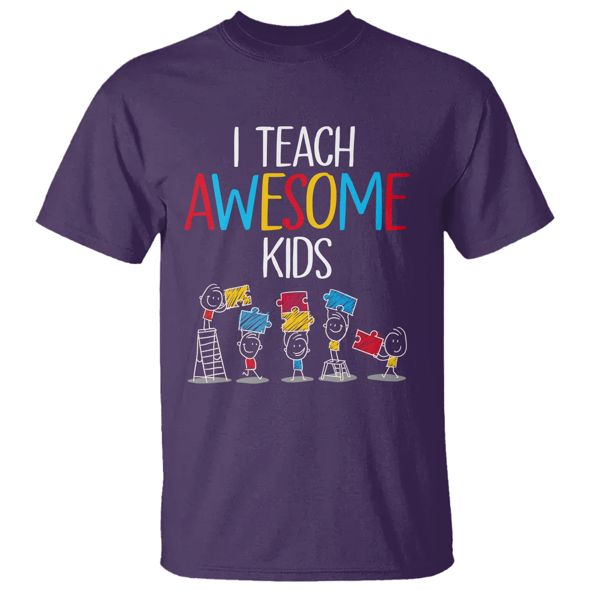 Autism Awareness T Shirt I Teach Awesome Kids Funny Puzzle Special Education Teacher - Wonder Print Shop