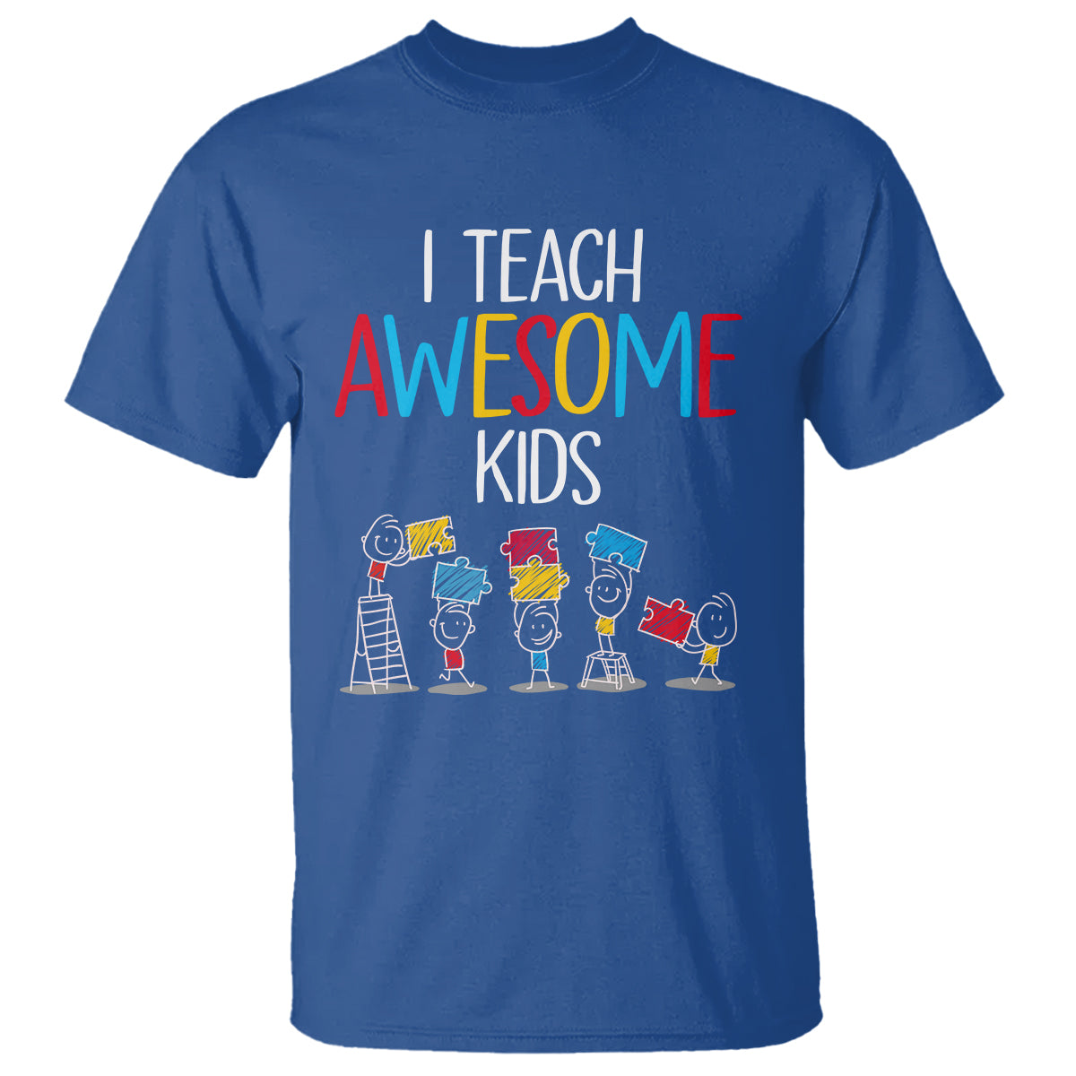 Autism Awareness T Shirt I Teach Awesome Kids Funny Puzzle Special Education Teacher - Wonder Print Shop