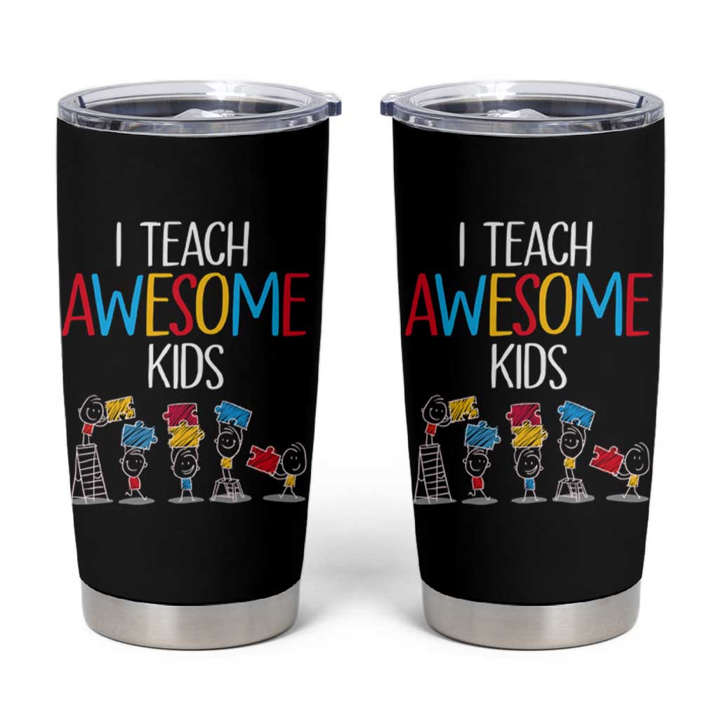 Autism Awareness Tumbler Cup I Teach Awesome Kids Funny Puzzle Special Education Teacher