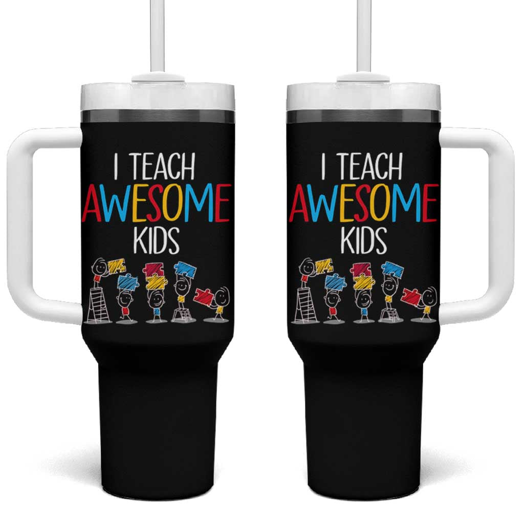 Autism Awareness Tumbler With Handle I Teach Awesome Kids Funny Puzzle Special Education Teacher
