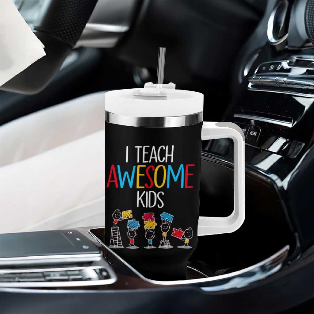 Autism Awareness Tumbler With Handle I Teach Awesome Kids Funny Puzzle Special Education Teacher