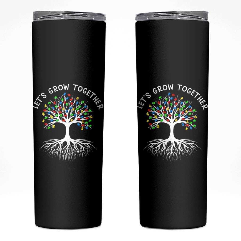 Autism Awareness Skinny Tumbler Let's Grow Together Puzzle Flowers