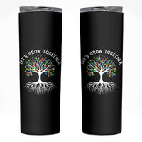 Autism Awareness Skinny Tumbler Let's Grow Together Puzzle Flowers