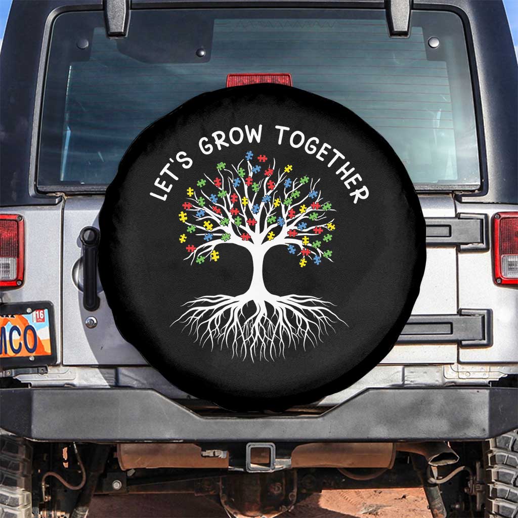 Autism Awareness Spare Tire Cover Let's Grow Together Puzzle Flowers