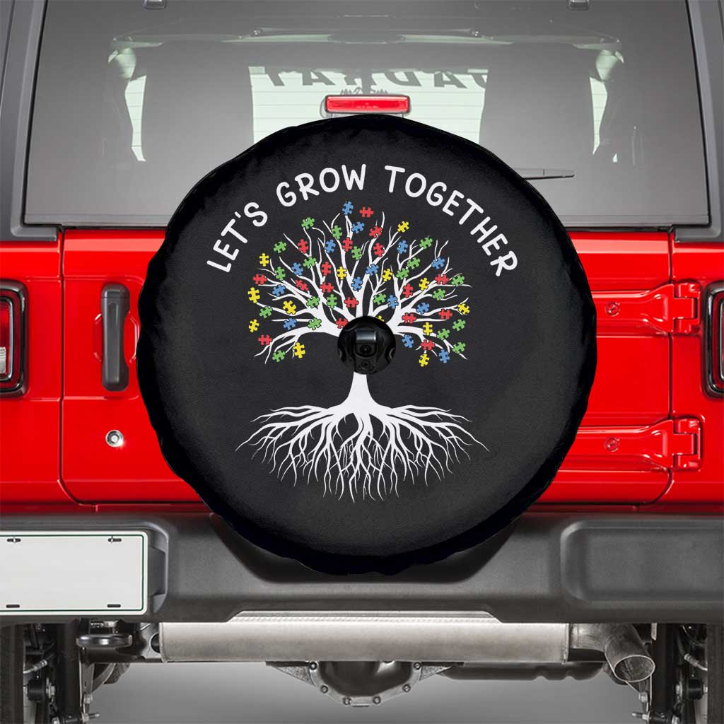Autism Awareness Spare Tire Cover Let's Grow Together Puzzle Flowers
