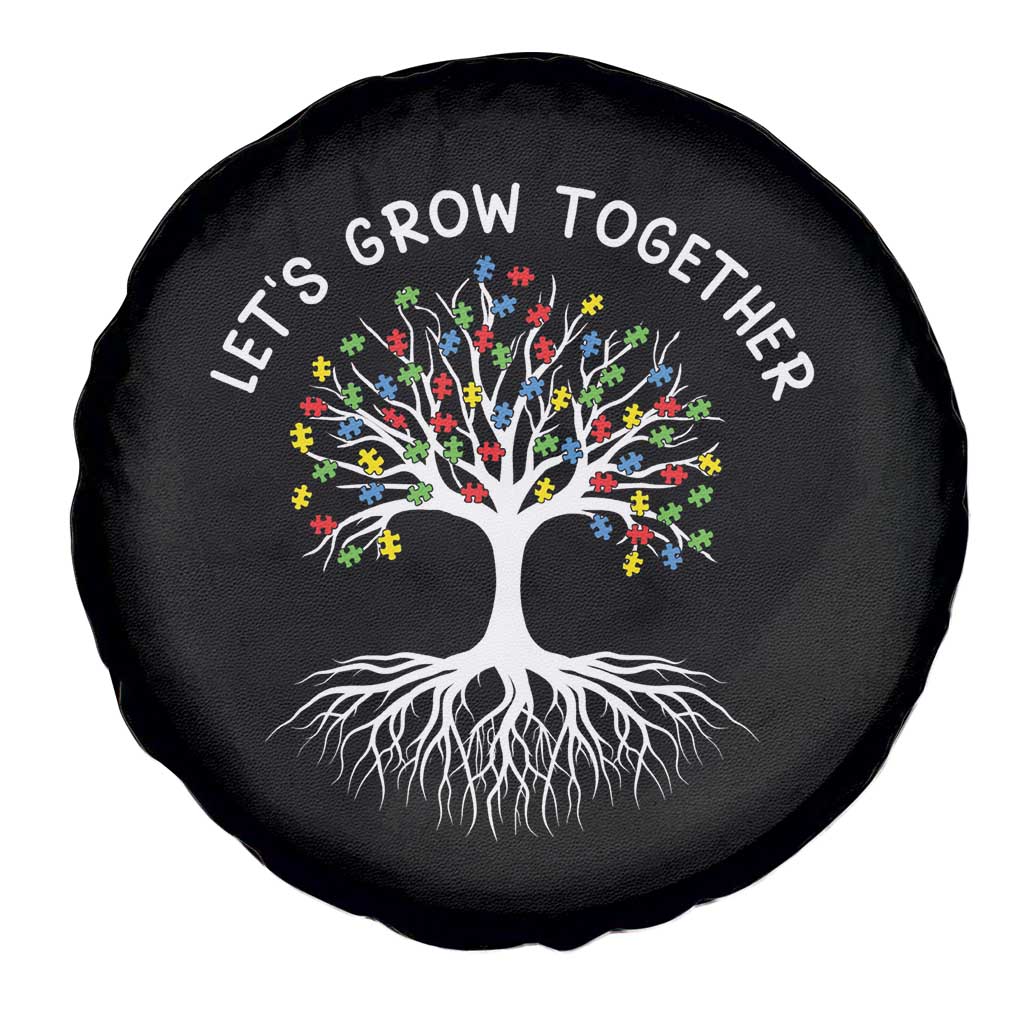 Autism Awareness Spare Tire Cover Let's Grow Together Puzzle Flowers
