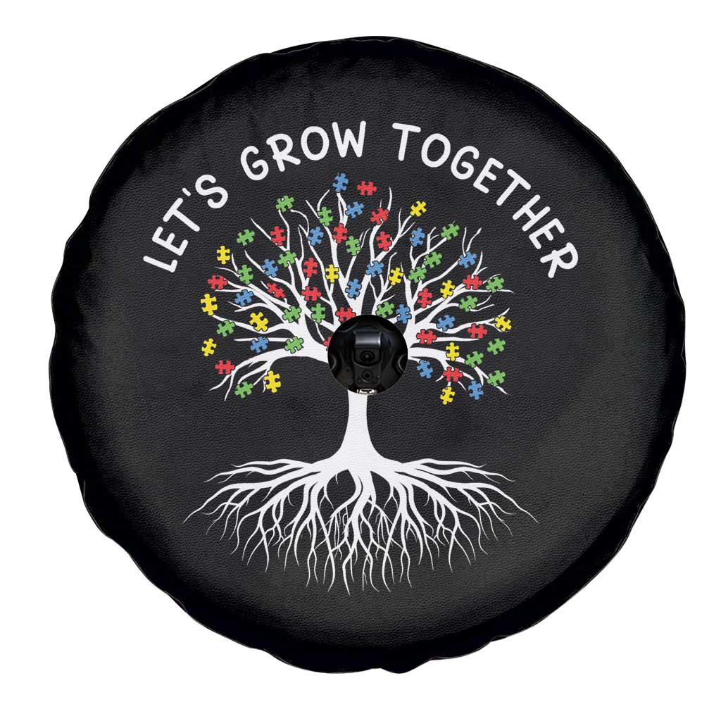 Autism Awareness Spare Tire Cover Let's Grow Together Puzzle Flowers