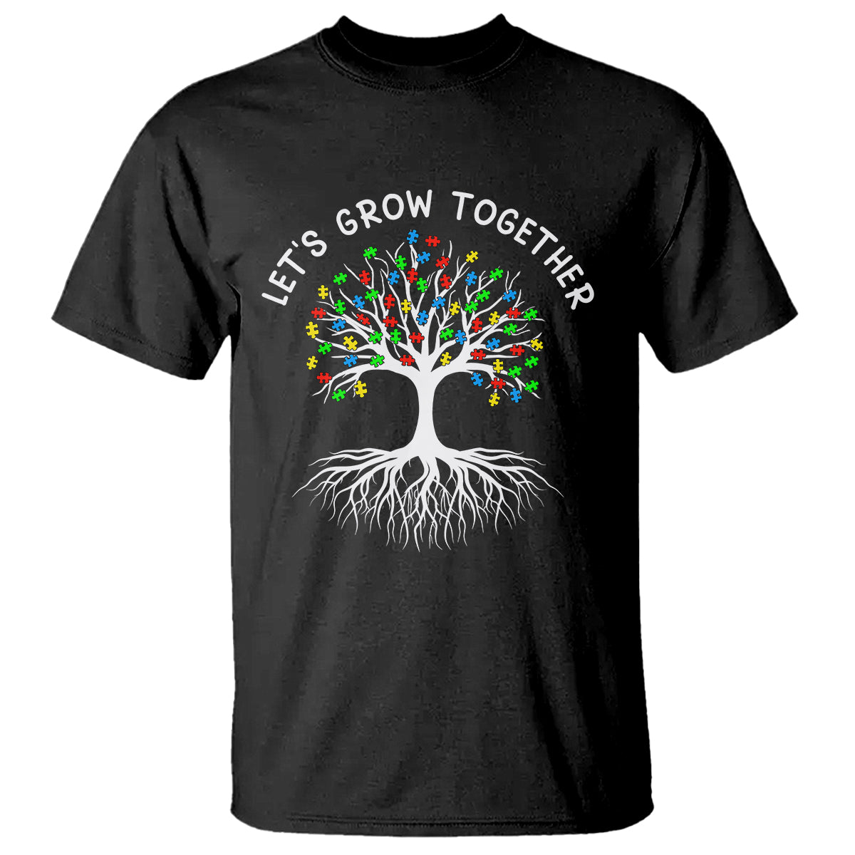 Autism Awareness T Shirt Let's Grow Together Puzzle Flowers - Wonder Print Shop