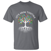 Autism Awareness T Shirt Let's Grow Together Puzzle Flowers - Wonder Print Shop
