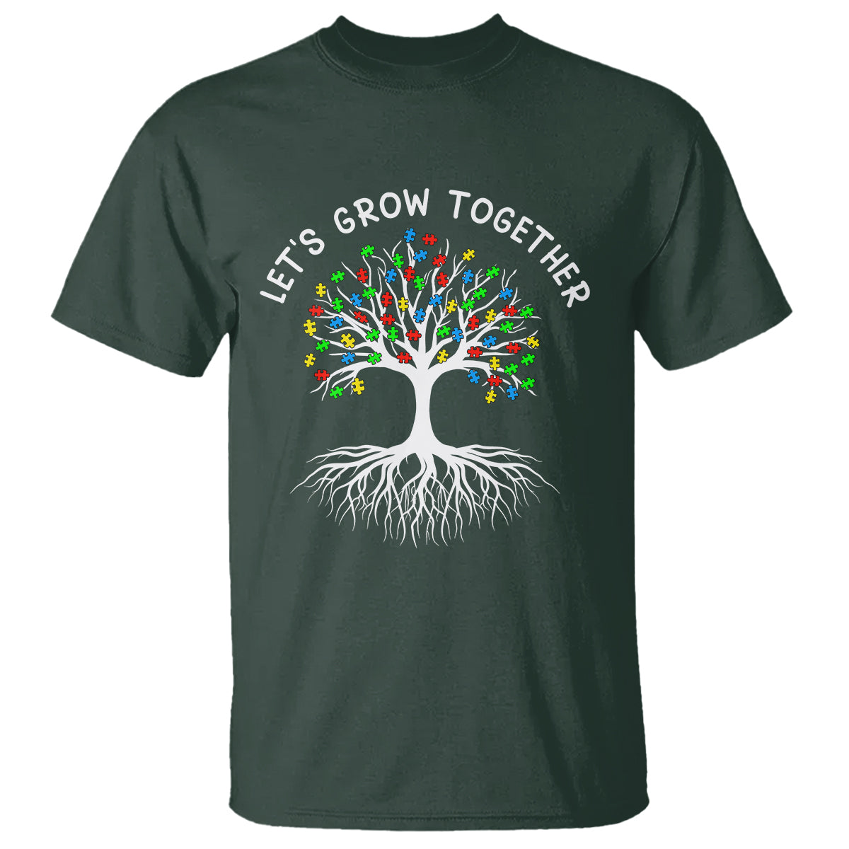 Autism Awareness T Shirt Let's Grow Together Puzzle Flowers - Wonder Print Shop