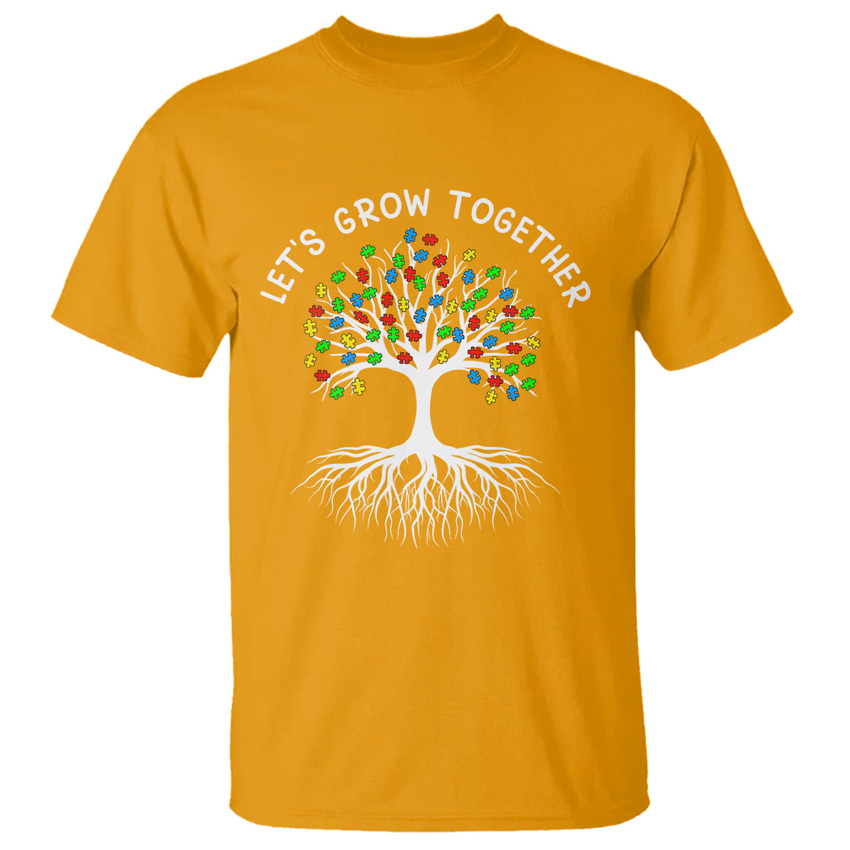 Autism Awareness T Shirt Let's Grow Together Puzzle Flowers - Wonder Print Shop