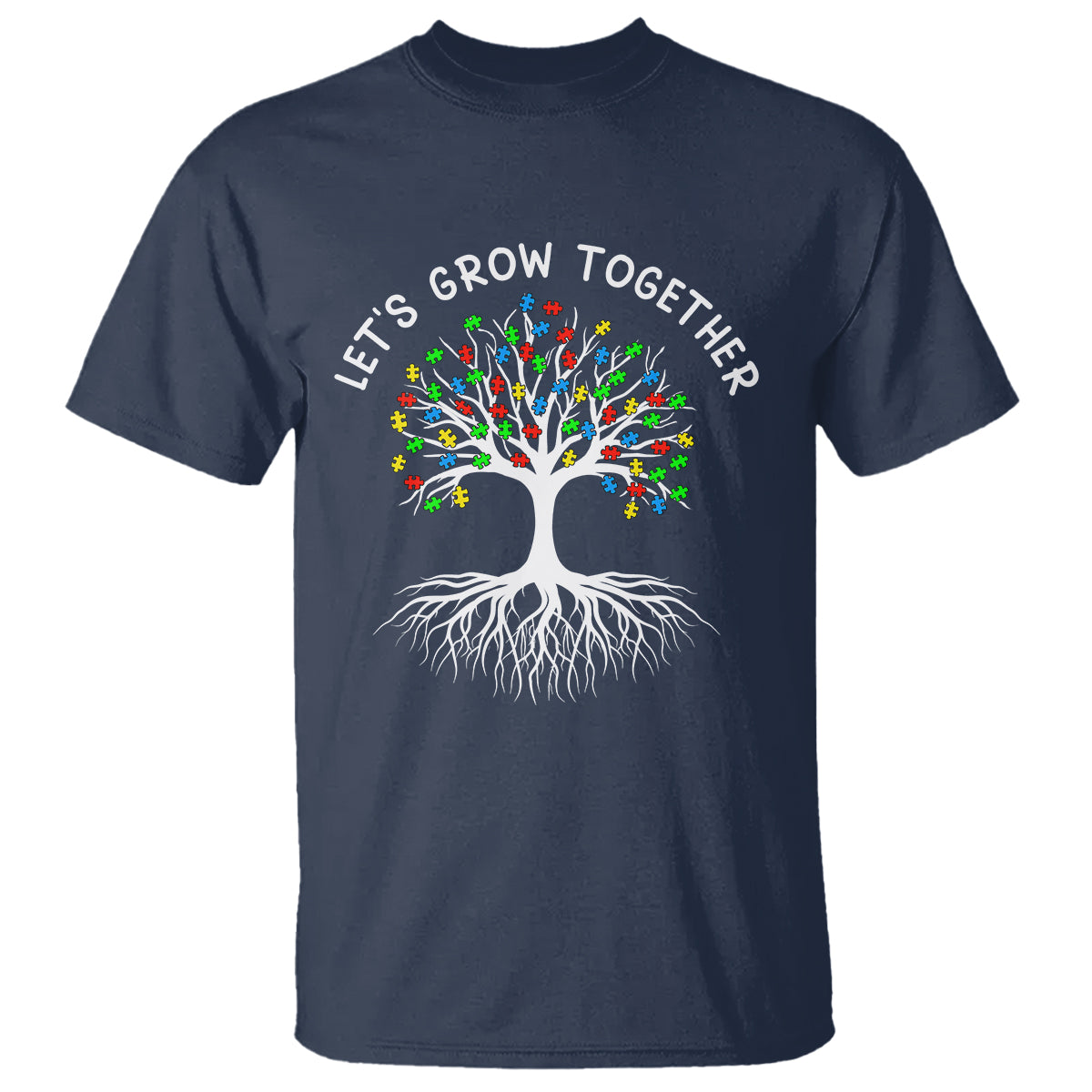 Autism Awareness T Shirt Let's Grow Together Puzzle Flowers - Wonder Print Shop