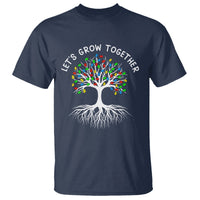 Autism Awareness T Shirt Let's Grow Together Puzzle Flowers - Wonder Print Shop