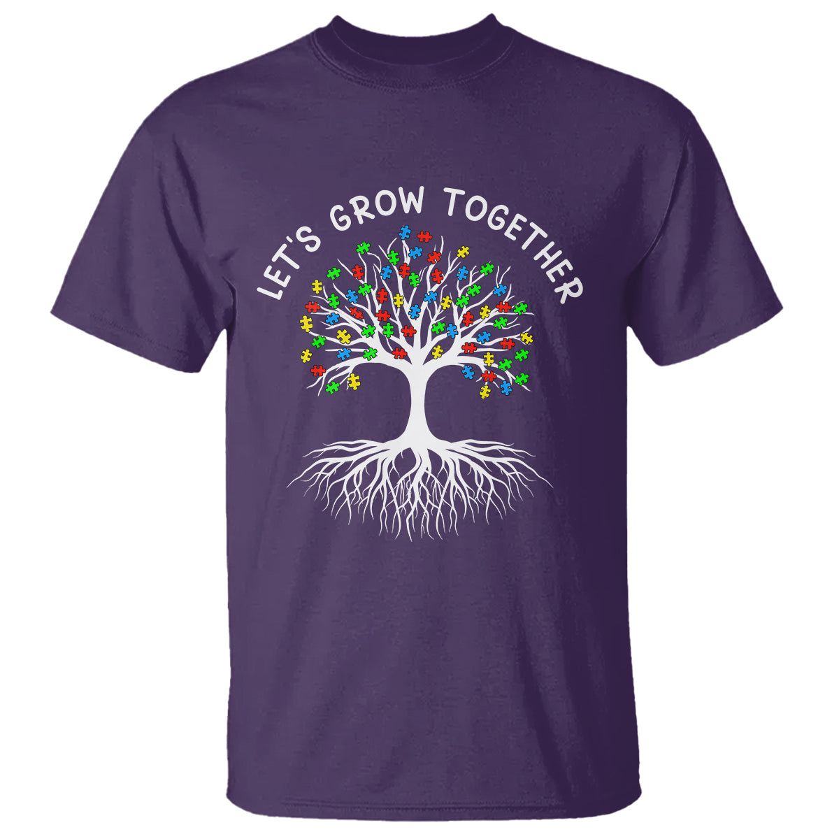Autism Awareness T Shirt Let's Grow Together Puzzle Flowers - Wonder Print Shop