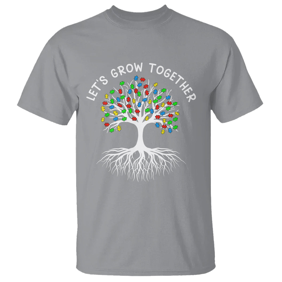 Autism Awareness T Shirt Let's Grow Together Puzzle Flowers - Wonder Print Shop