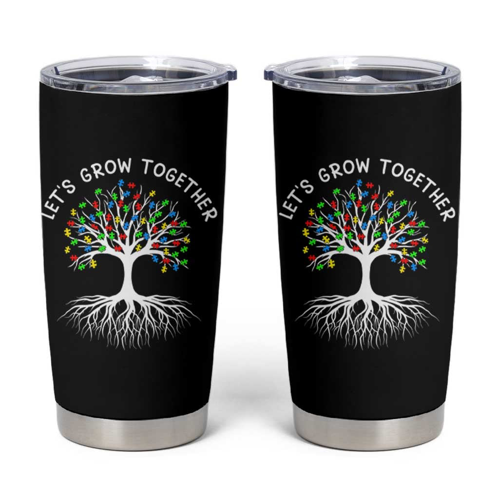 Autism Awareness Tumbler Cup Let's Grow Together Puzzle Flowers