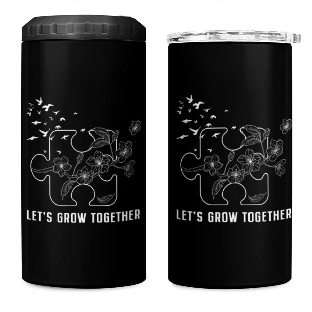 Autism Awareness 4 in 1 Can Cooler Tumbler Let's Grow Together Puzzle Tree