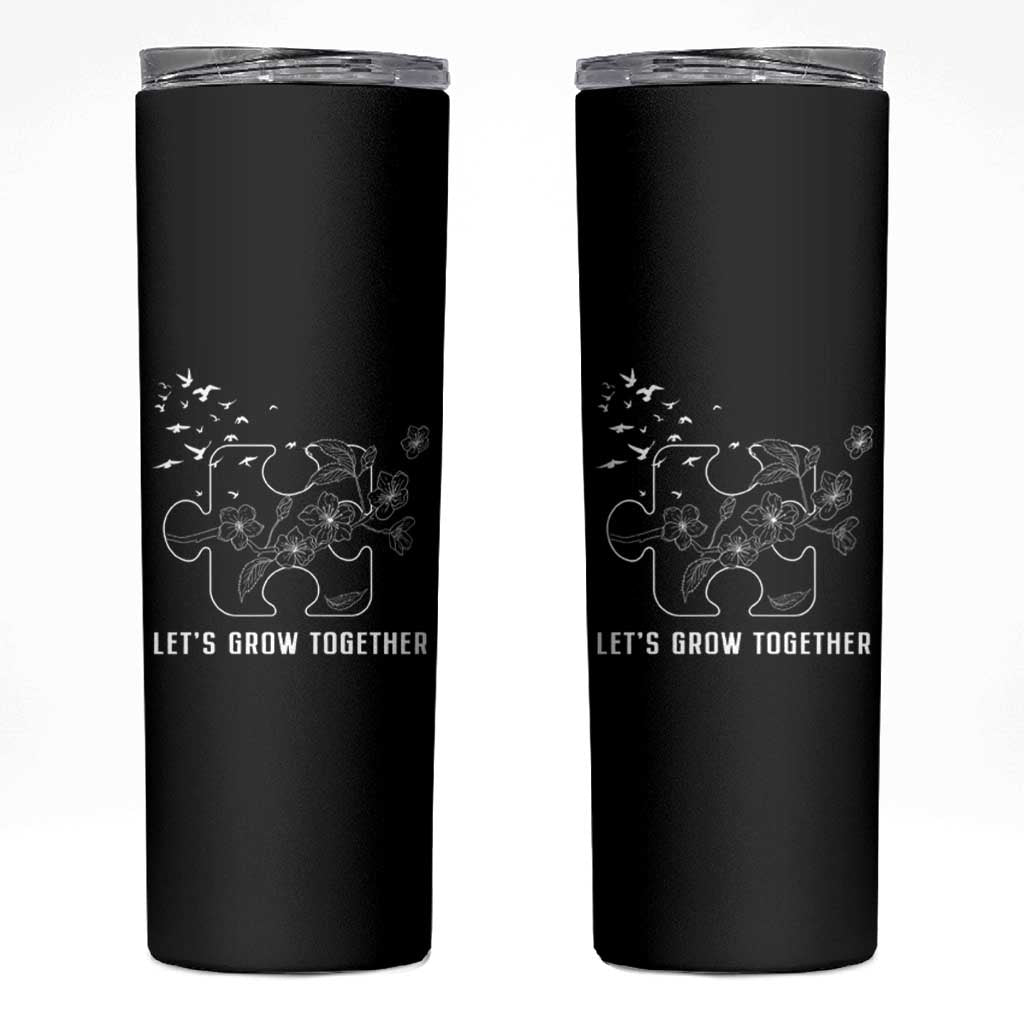 Autism Awareness Skinny Tumbler Let's Grow Together Puzzle Tree