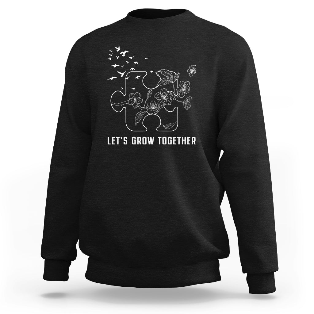 Autism Awareness Sweatshirt Let's Grow Together Puzzle Tree - Wonder Print Shop