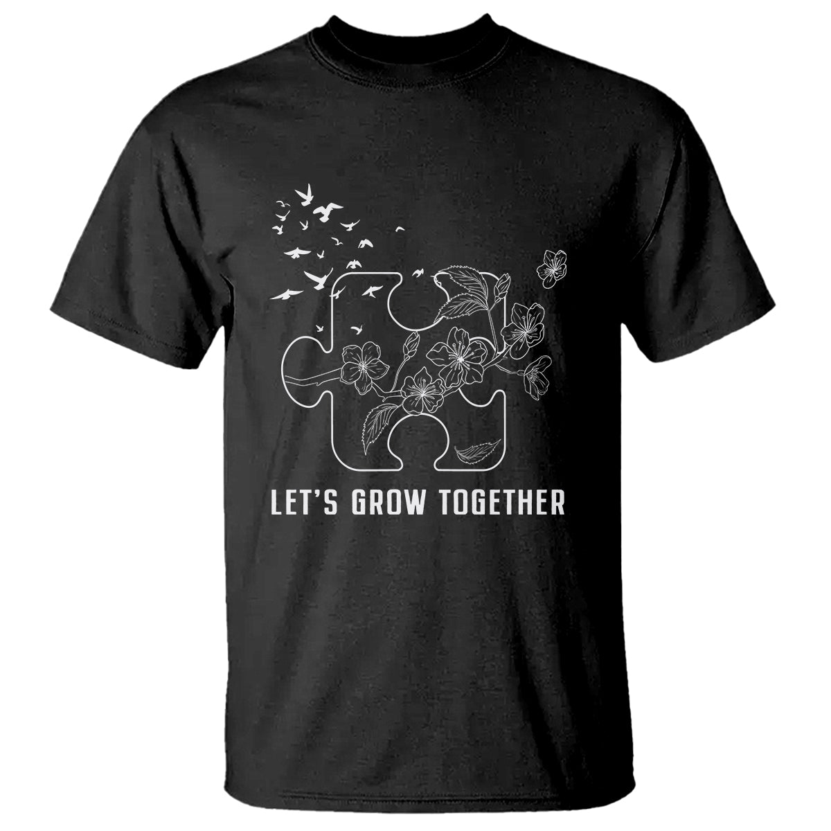Autism Awareness T Shirt Let's Grow Together Puzzle Tree - Wonder Print Shop
