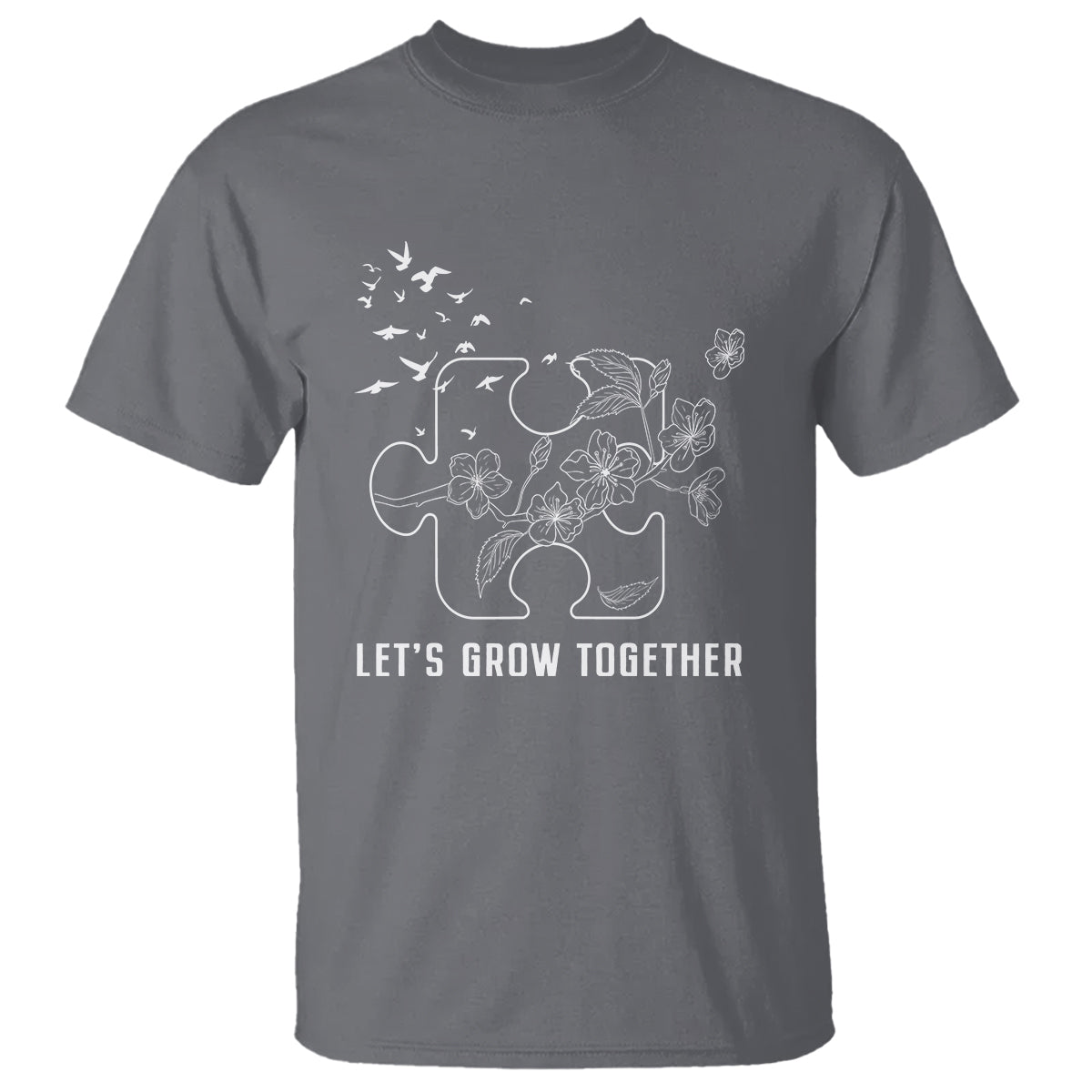 Autism Awareness T Shirt Let's Grow Together Puzzle Tree - Wonder Print Shop
