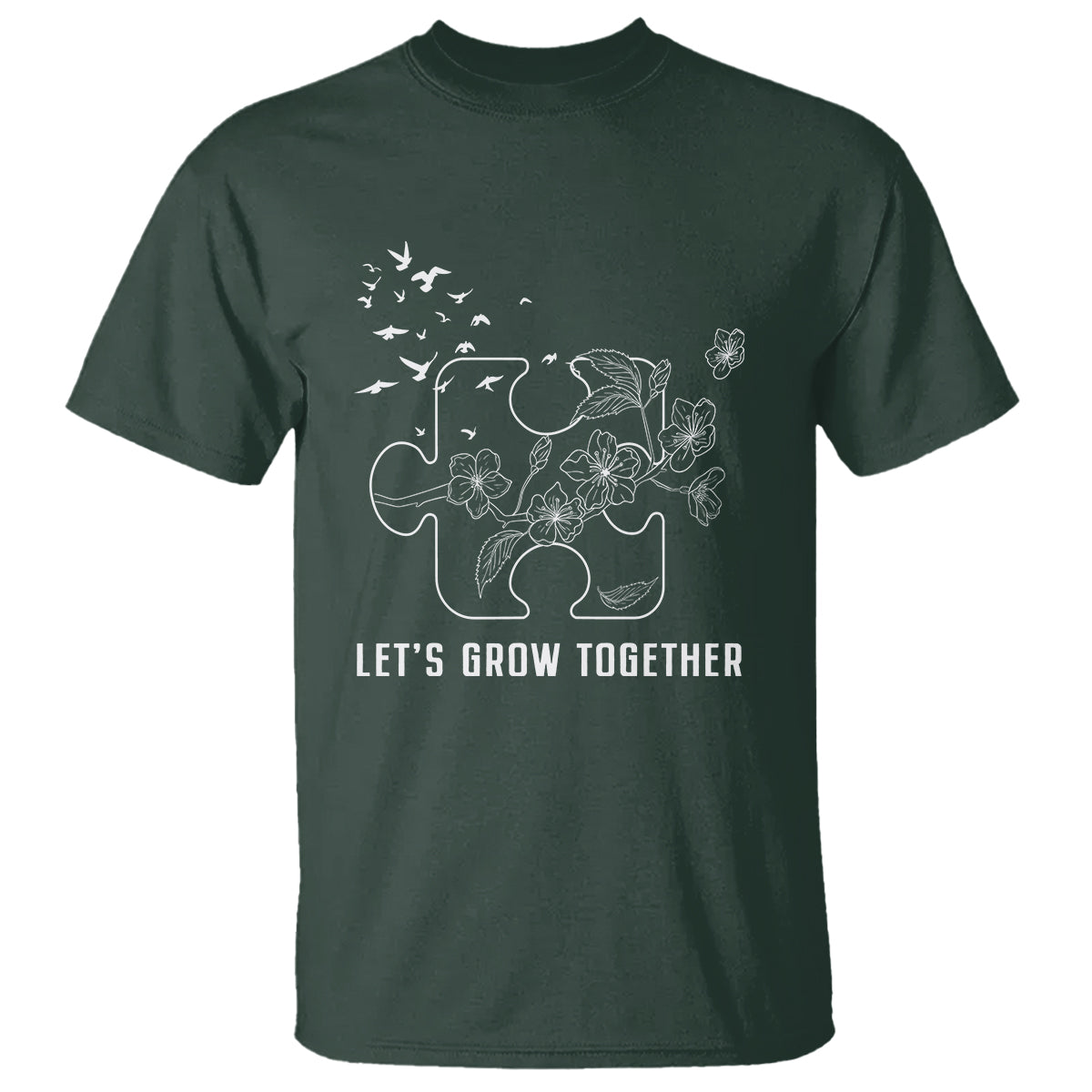 Autism Awareness T Shirt Let's Grow Together Puzzle Tree - Wonder Print Shop