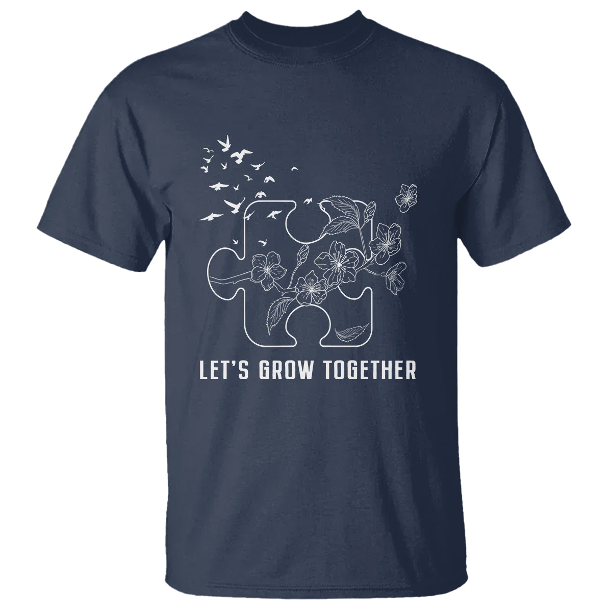 Autism Awareness T Shirt Let's Grow Together Puzzle Tree - Wonder Print Shop