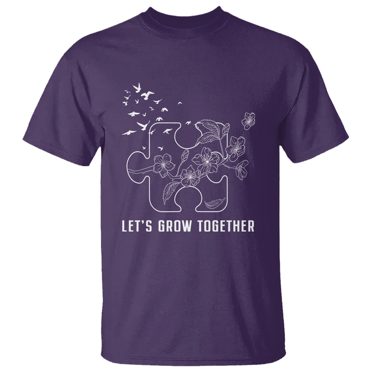 Autism Awareness T Shirt Let's Grow Together Puzzle Tree - Wonder Print Shop